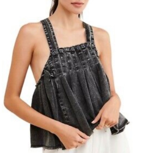 Free People Marina Pleated Denim Tank Top - Picture 1 of 12